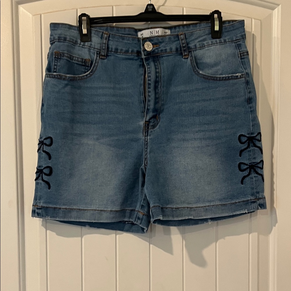 Denim Blue Jean Shorts with Bow Accents